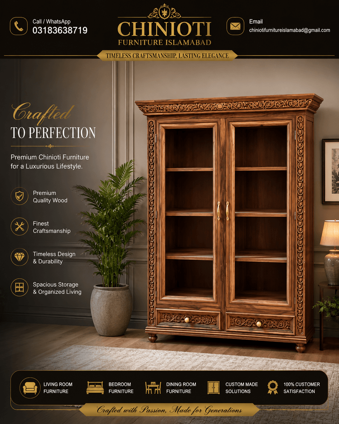 ✨ Elegant Wooden Crockery Cabinet — Chinioti furniture