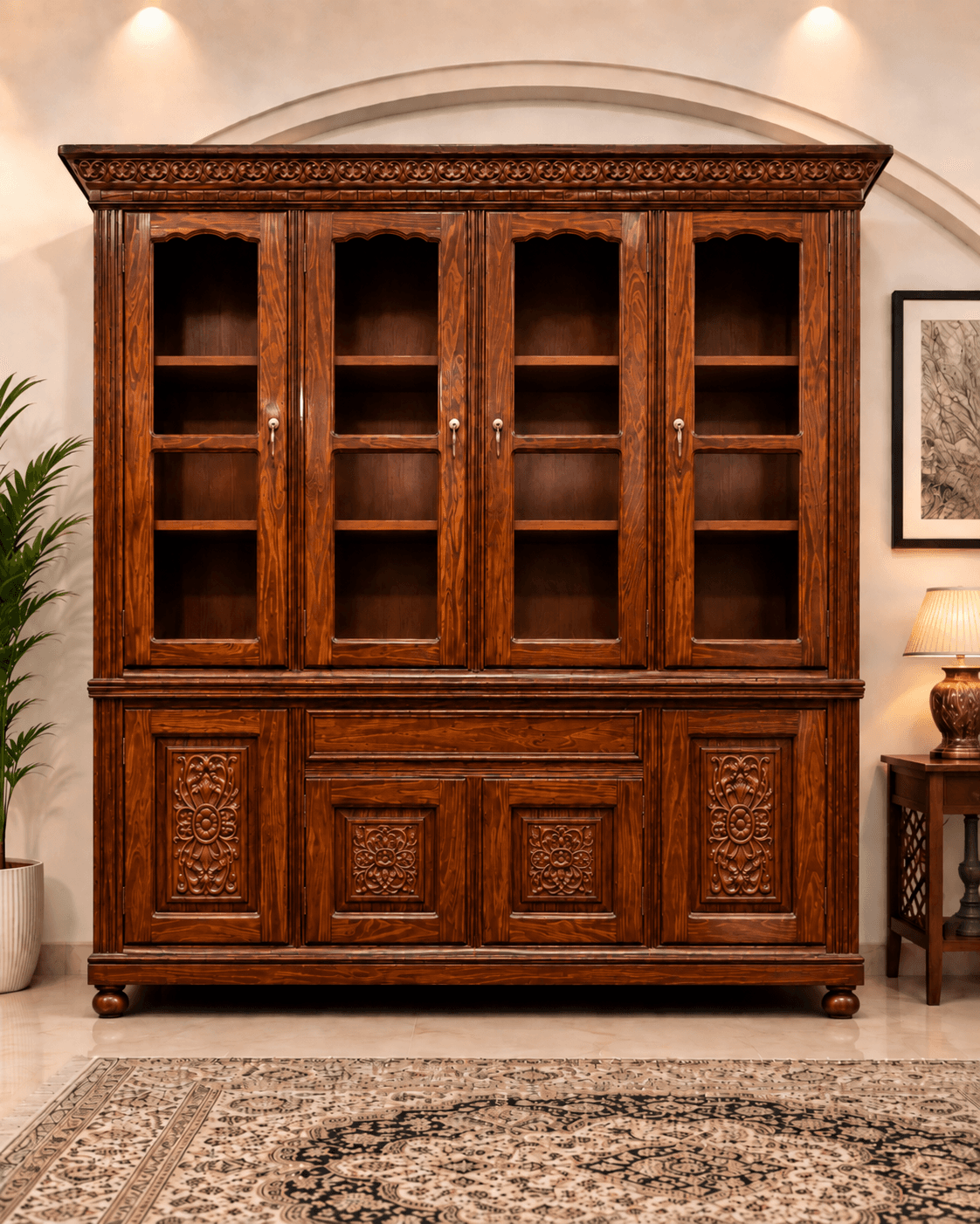 Hand-Carved Pure Teak Wood Almirah — Chinioti furniture
