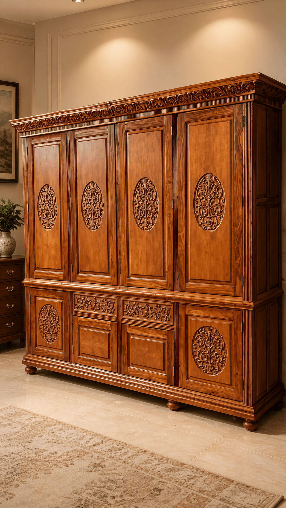 Hand-Carved Pure Teak Wood Almirah — Chinioti furniture