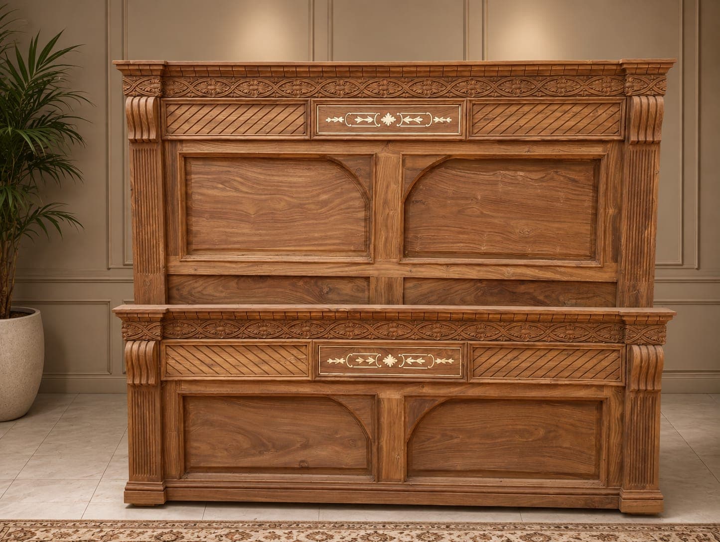 Pure Teak Wood Hand-Carved King Size Bed — Chinioti furniture