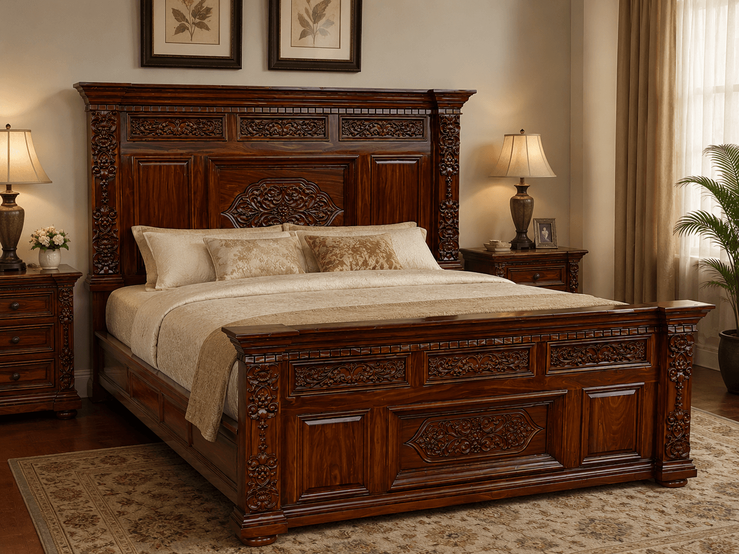 Pure Teak Wood Hand-Carved King Size Bed — Chinioti furniture, photo 1
