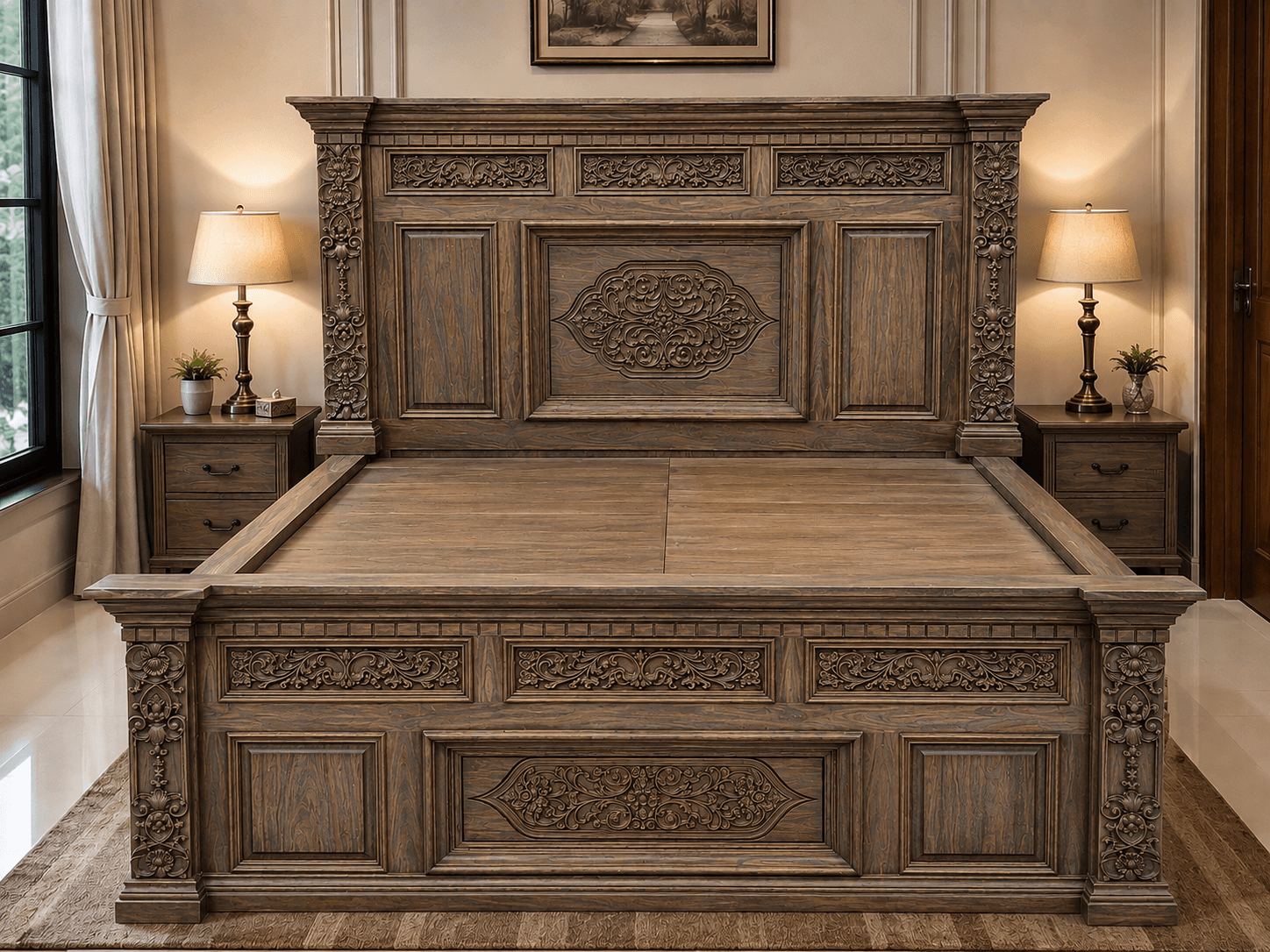 Pure Teak Wood Hand-Carved King Size Bed — Chinioti furniture, photo 2