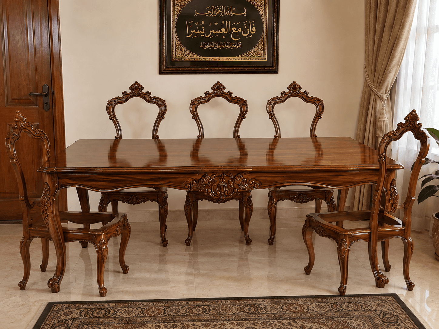 Royal carved solid wood dining set — Chinioti furniture